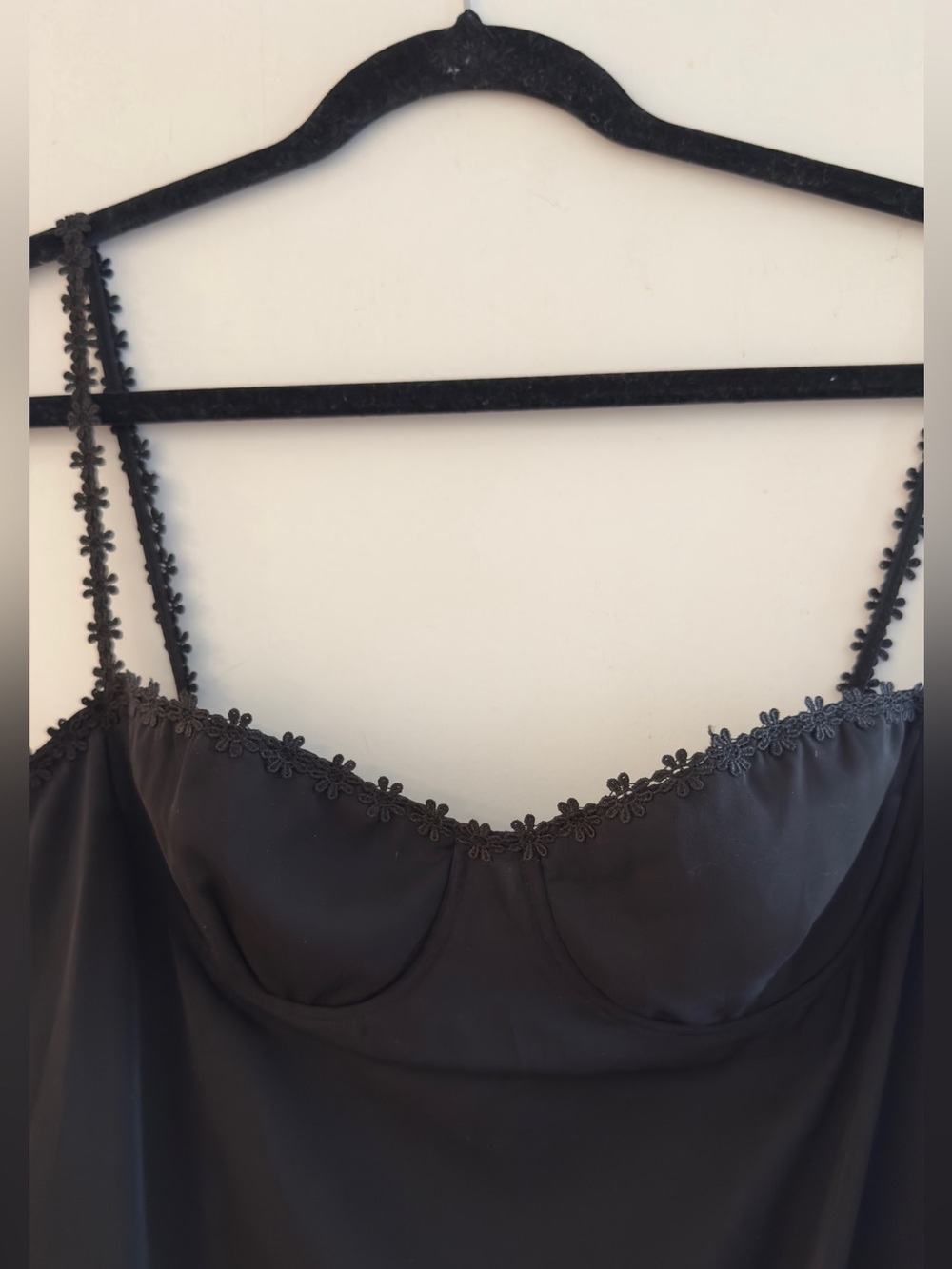 Women’s Black Mini Slip Dress with Lace-Trim Straps - Picture 3 of 4